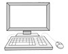 Zeichnung: Computer mit Tastatur, Maus und Bildschirm